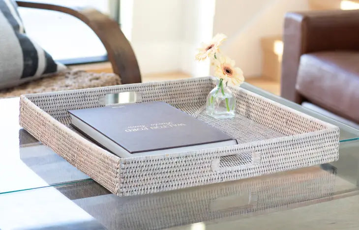 NEW-Rattan Square Serving/Ottoman Tray