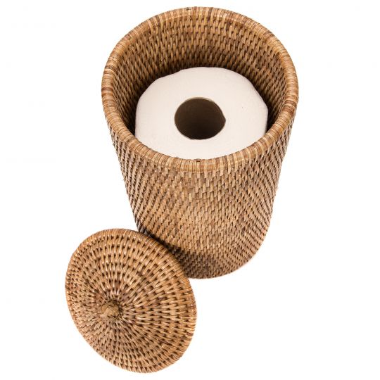 Rattan Double Toilet Roll Holder- Honey brown