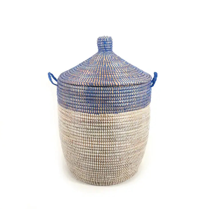 Senegalese Hamper - Two Tone Navy and White Large