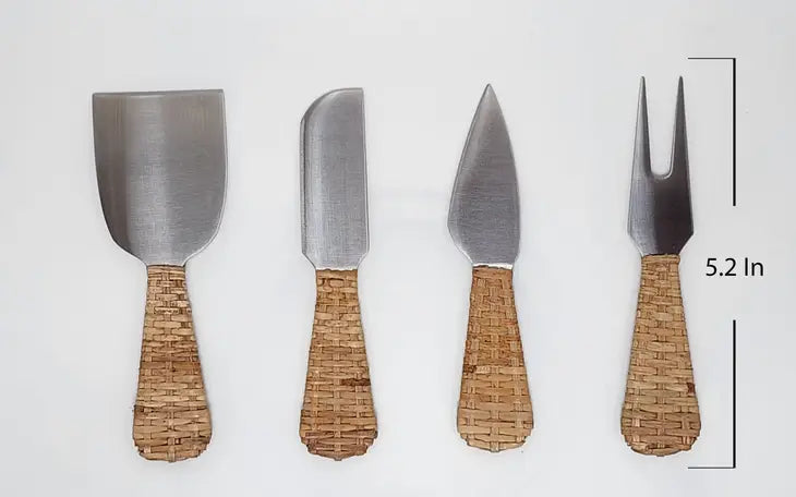 Rattan Stainless-Steel Cheese Knives (Set of 4) - with Gift