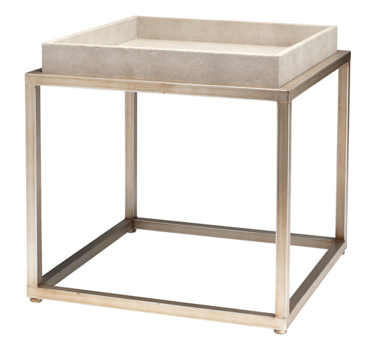 Jax Square Side Table -D. • Ivory Faux Shagreen & Champagne