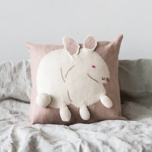 Bunny Rabbit Hand Felted Pillow- Large