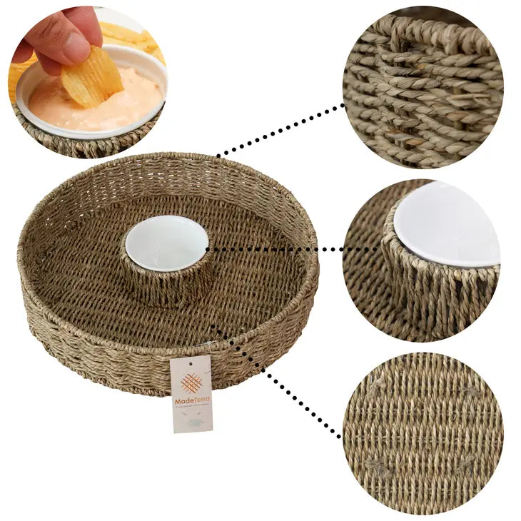 Wicker Woven Chip & Dip Serving Platter.Serving Tray