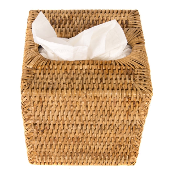 Rattan Column Tissue Box Cover- Honey Brown