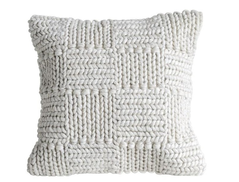 Square Knit Wool Pillow, Cream