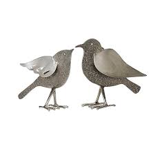 Set of 2 Silver Etched Birds