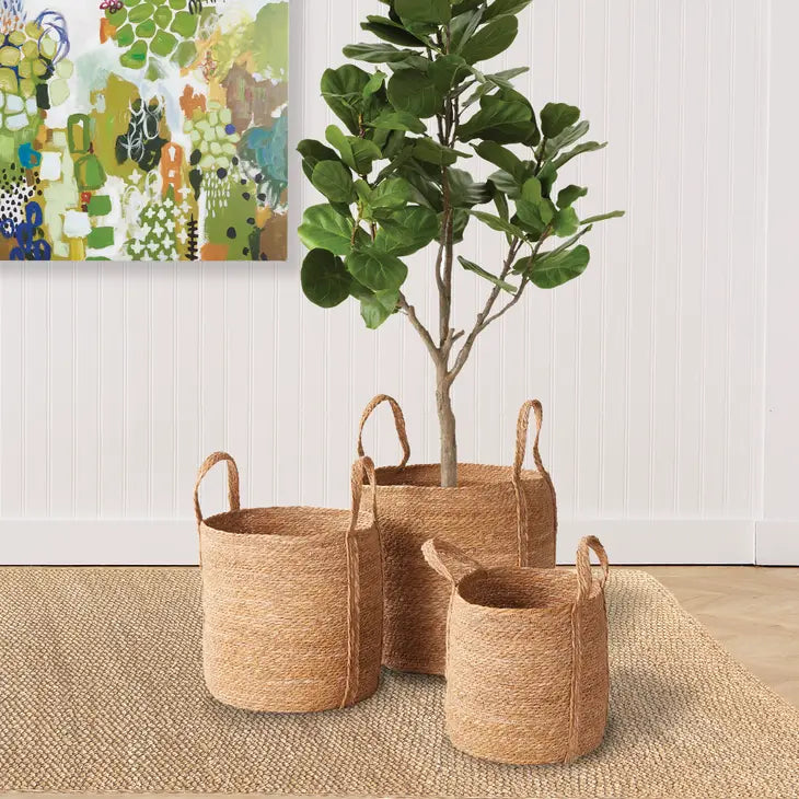 Seagrass Round Baskets With Long Handles