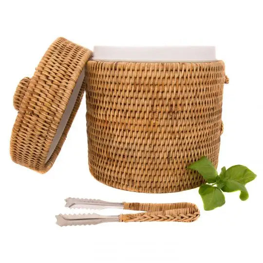 Rattan Ice Bucket with Tongs