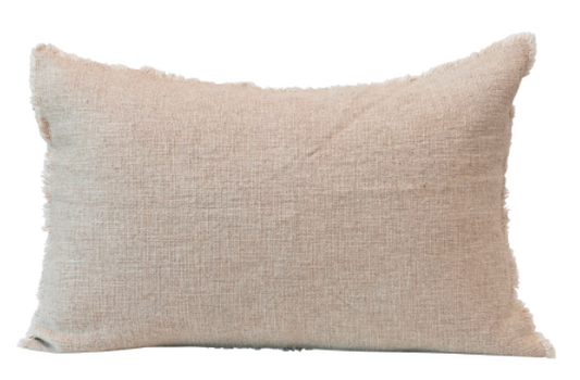 Linen Blend Lumbar Pillow with Frayed Edges
