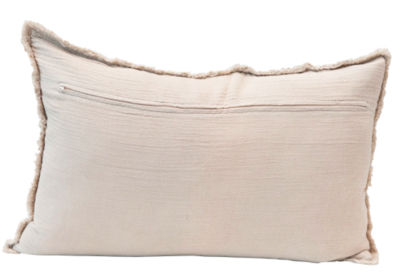 Linen Blend Lumbar Pillow with Frayed Edges