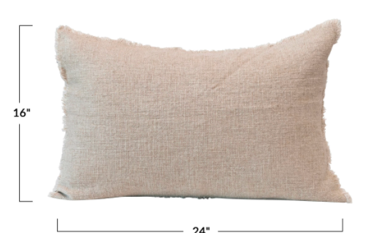 Linen Blend Lumbar Pillow with Frayed Edges