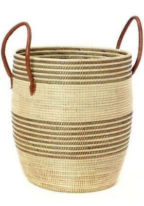 Mixed Stripe Baskets with Leather Handles- X Large