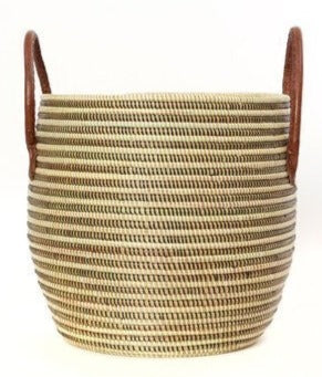 Mixed Stripe Baskets with Leather Handles. Medium