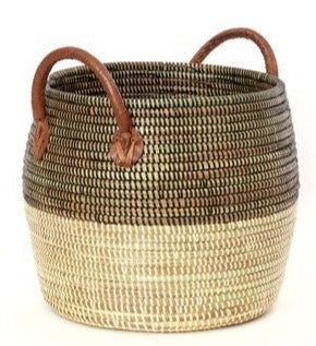 Mixed Stripe Baskets with Leather Handles- Small