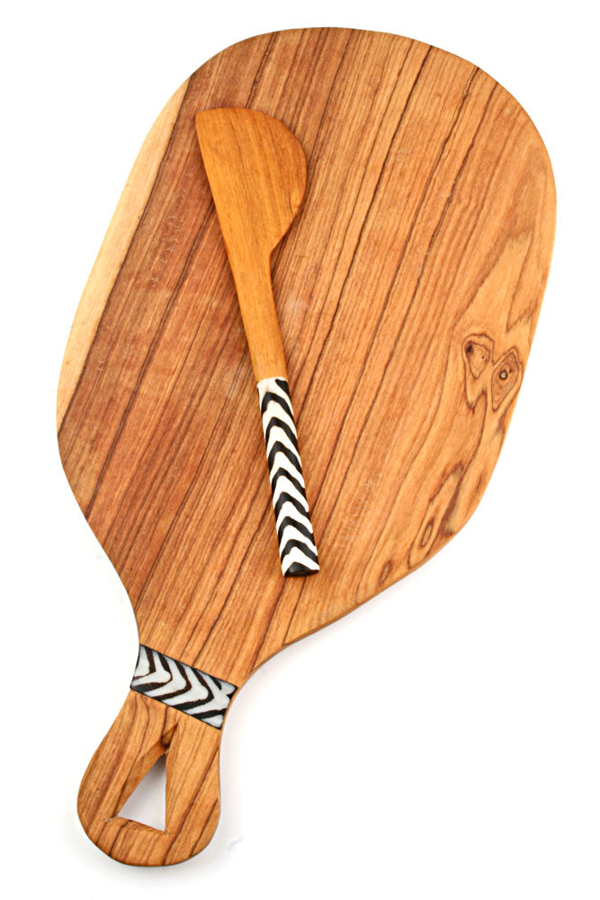 Wild Olive Wood Cheese Board with Batik Bone Handle