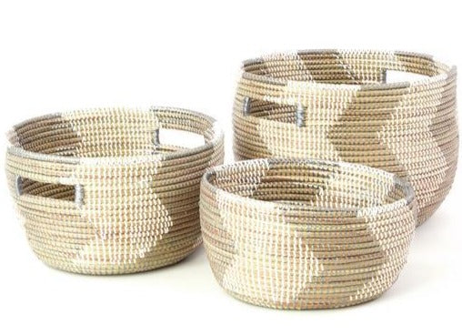 Silver and White ZigZag Nesting Baskets- Medium
